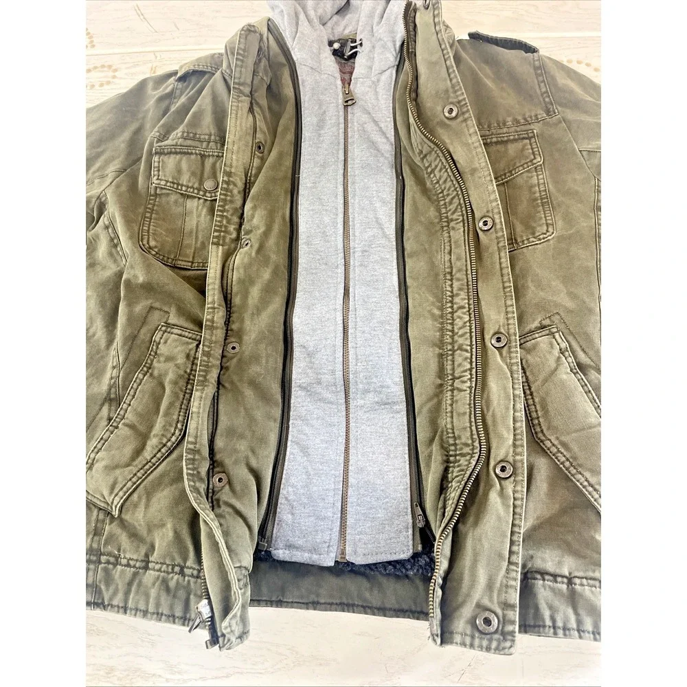 Levis Sherpa Lined Hooded Utility Jacket Mens S Olive Military Field Coat